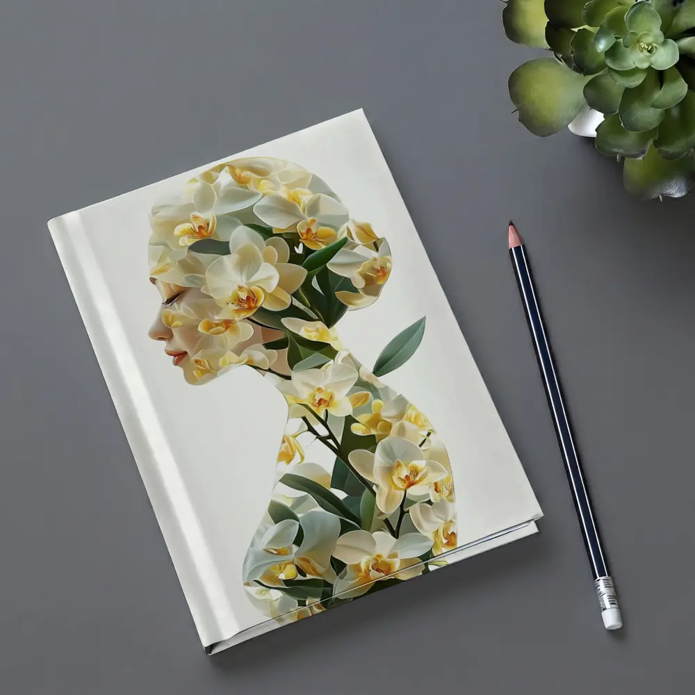Woman Silhouette Double Exposure White Orchids – Notebooks