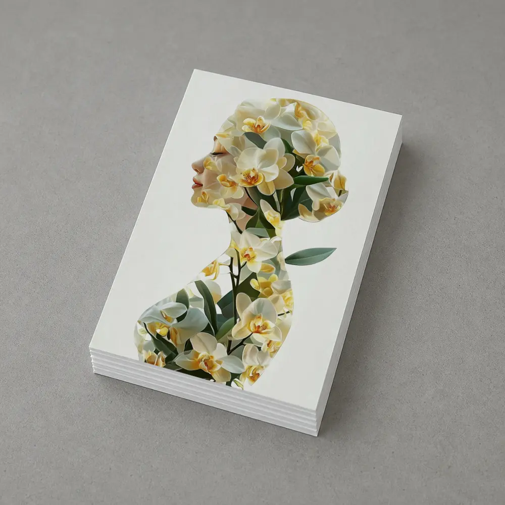 Woman Silhouette Double Exposure White Orchids – Postcards