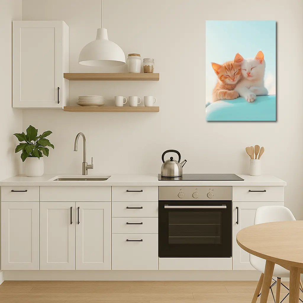Two Kittens Cuddling Against Light Blue Sky – Wall Art