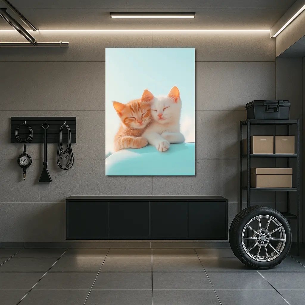 Two Kittens Cuddling Against Light Blue Sky – Wall Art