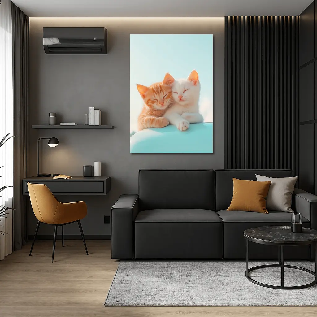 Two Kittens Cuddling Against Light Blue Sky – Wall Art