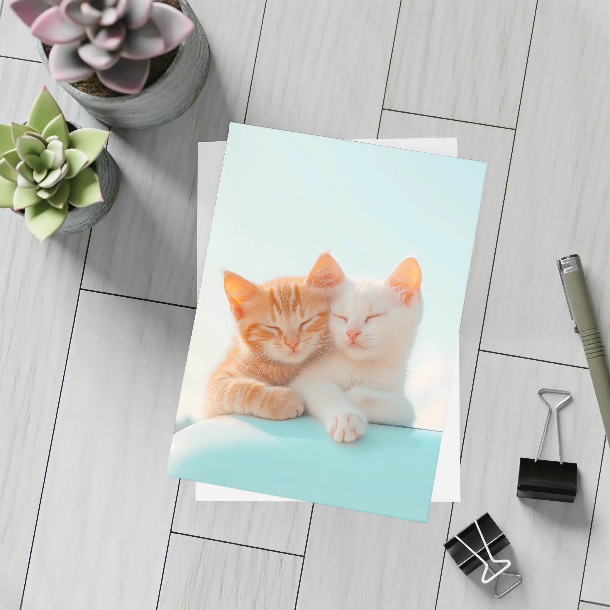 Two Kittens Cuddling Against Light Blue Sky – Postcards
