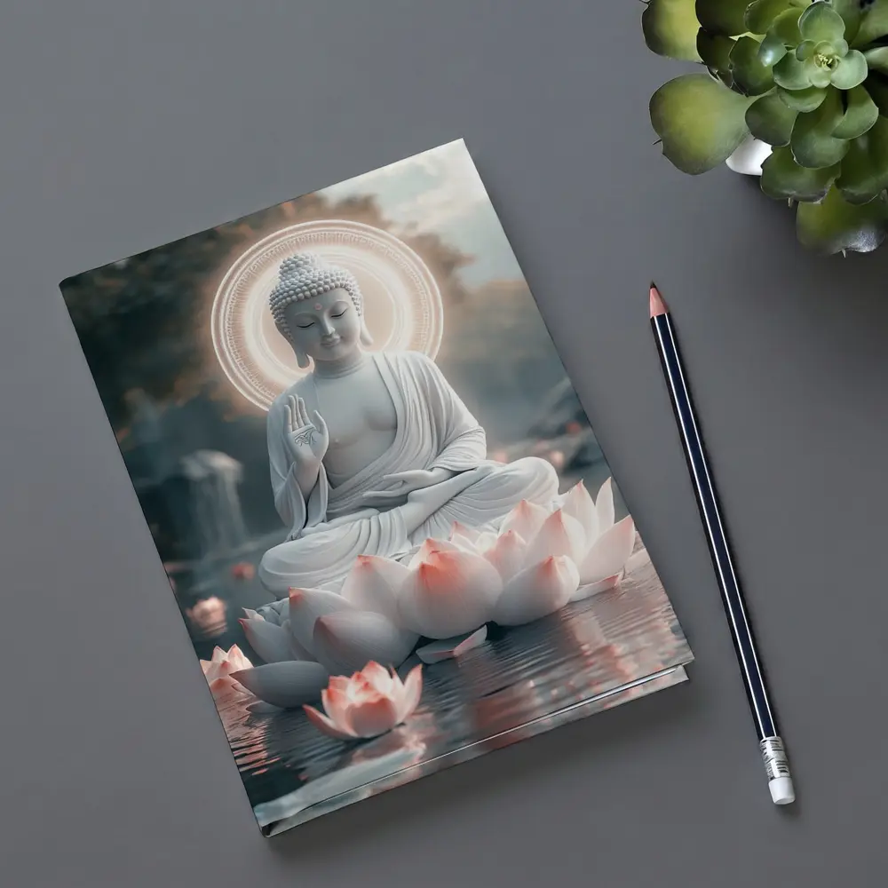 White Buddha Lotus Flower Glowing Halo Water – Notebooks