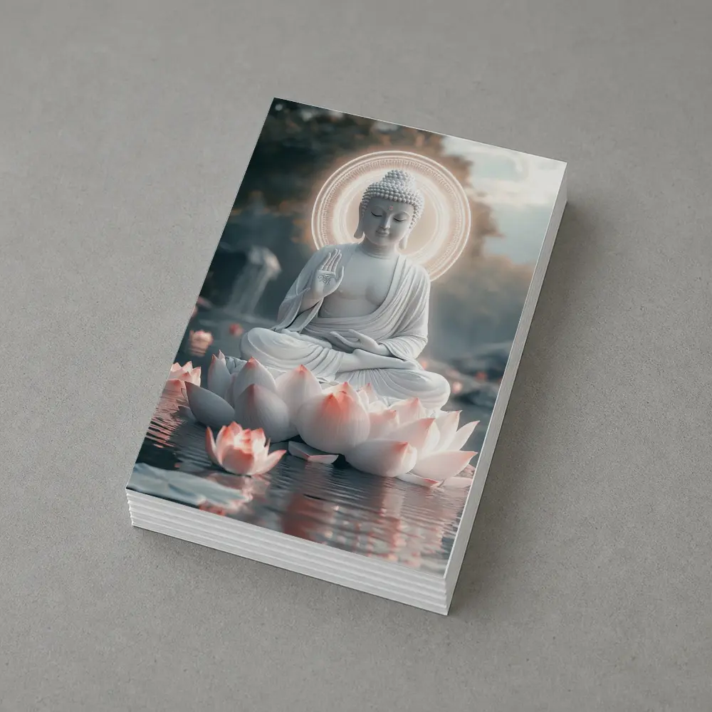 White Buddha Lotus Flower Glowing Halo Water – Postcards