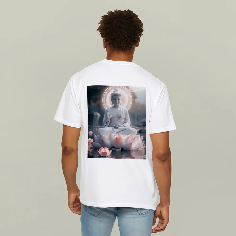 White Buddha Lotus Flower Glowing Halo Water – T-Shirts