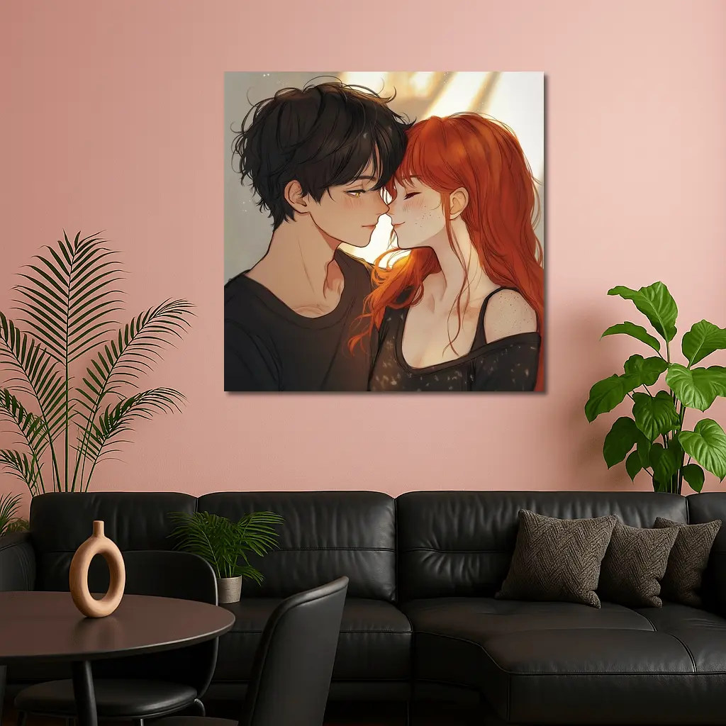 Anime Couple Romance Close Moment Art – Wall Art