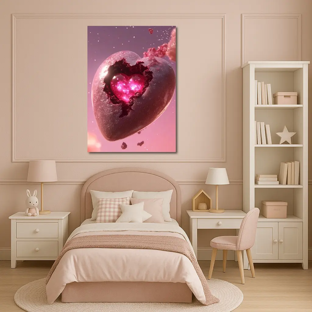 Glowing Pink Heart Stone Cosmic Art – Wall Art