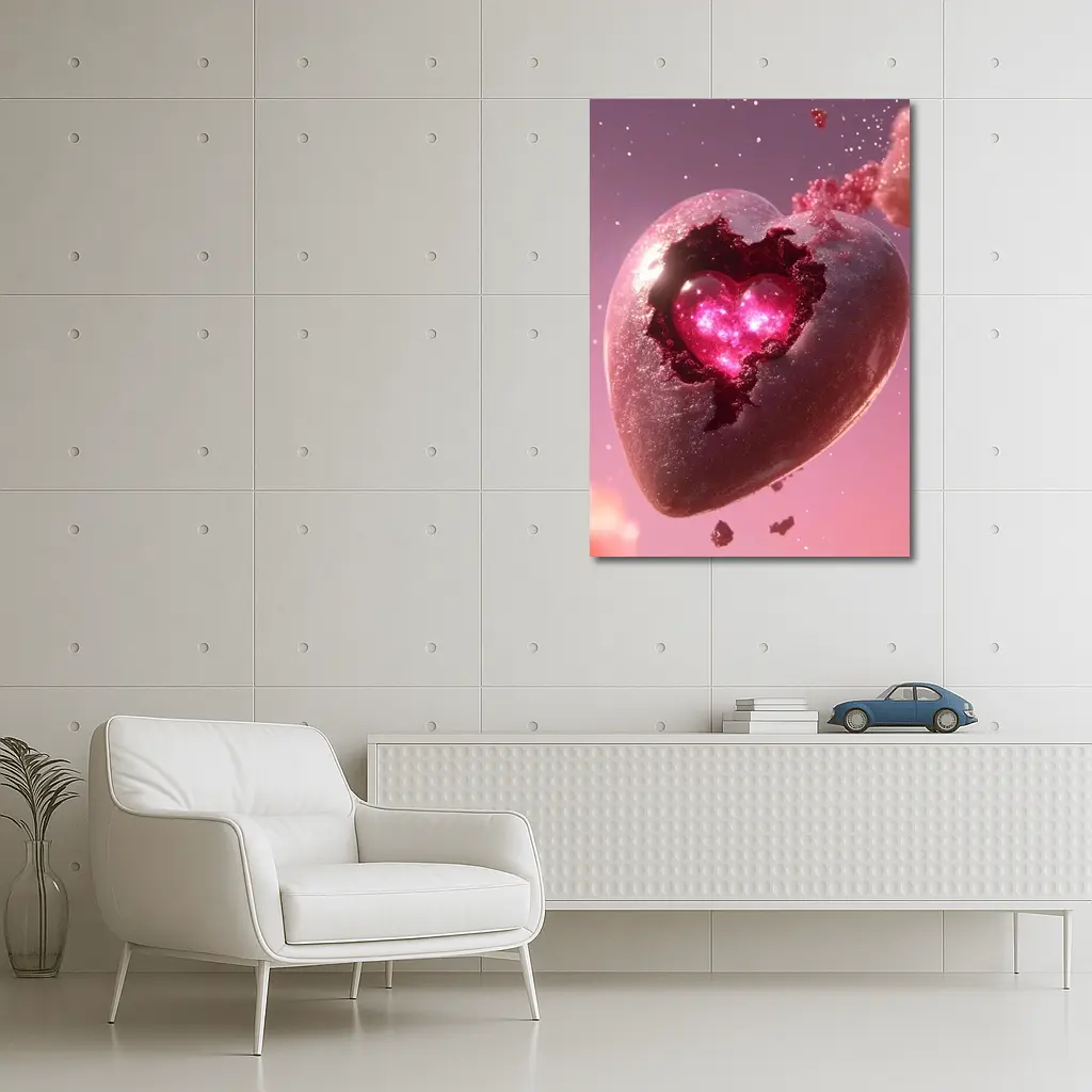 Glowing Pink Heart Stone Cosmic Art – Wall Art