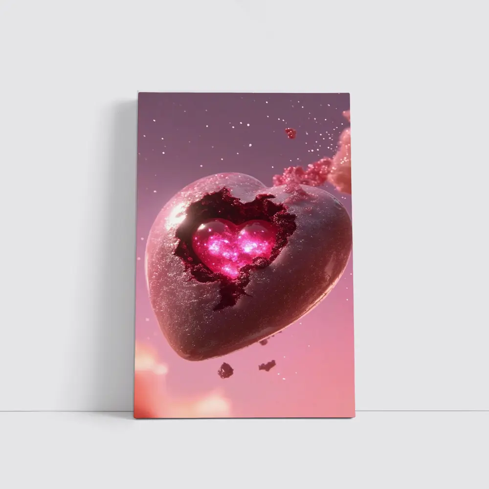 Glowing Pink Heart Stone Cosmic Art – Wall Art