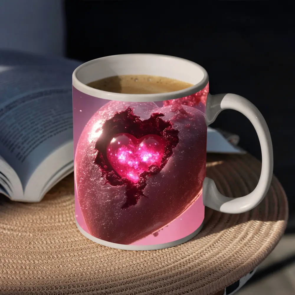 Glowing Pink Heart Stone Cosmic Art – Mugs