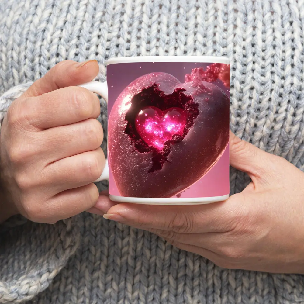 Glowing Pink Heart Stone Cosmic Art – Mugs