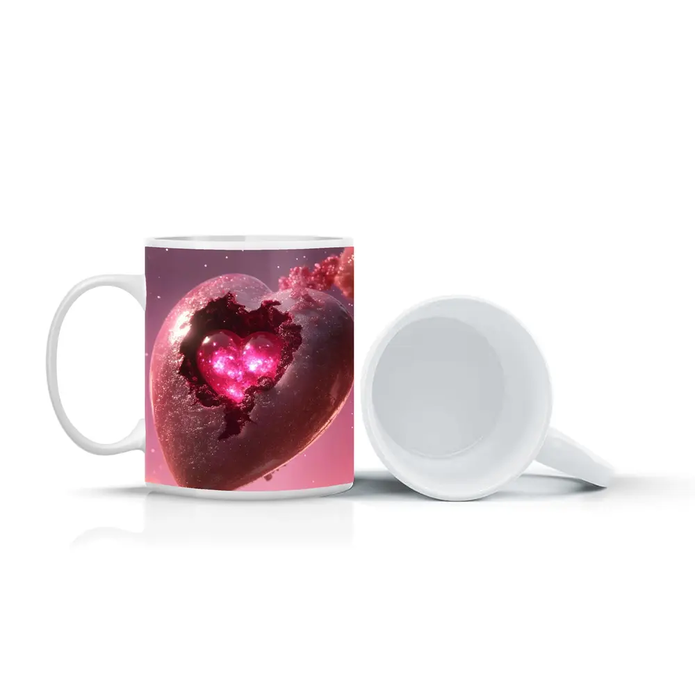 Glowing Pink Heart Stone Cosmic Art – Mugs