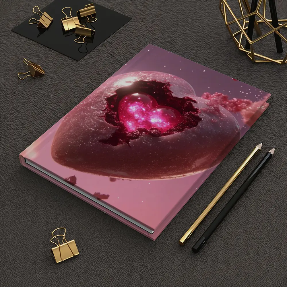 Glowing Pink Heart Stone Cosmic Art – Notebooks