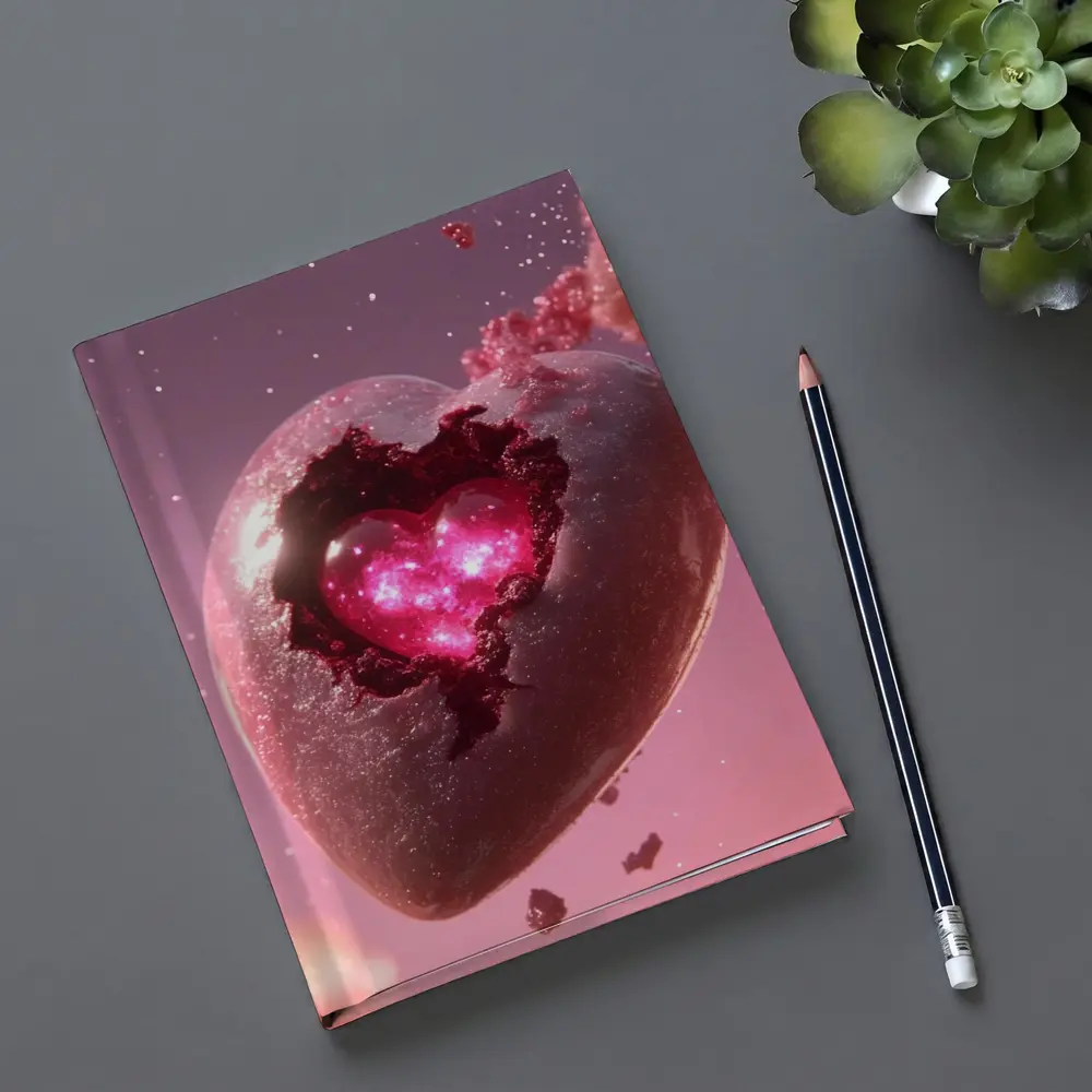 Glowing Pink Heart Stone Cosmic Art – Notebooks