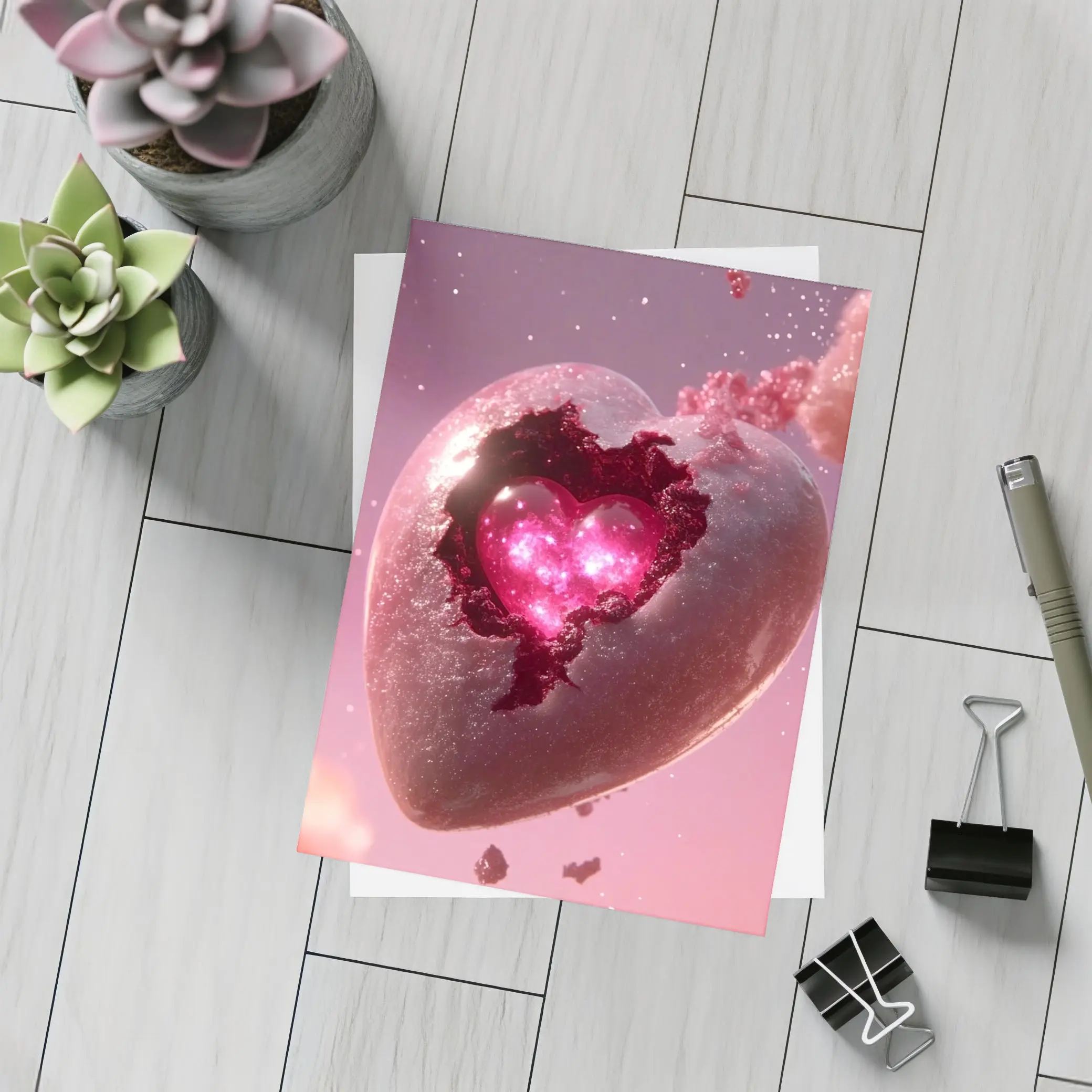 Glowing Pink Heart Stone Cosmic Art – Postcards