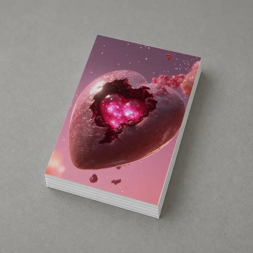 Glowing Pink Heart Stone Cosmic Art – Postcards