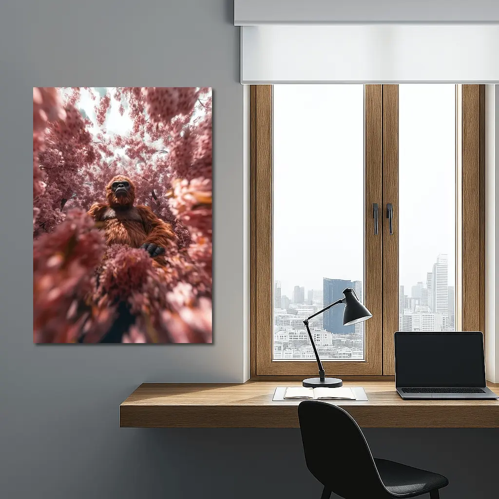 Gorilla Among Pink Blossoms Surreal Art – Wall Art