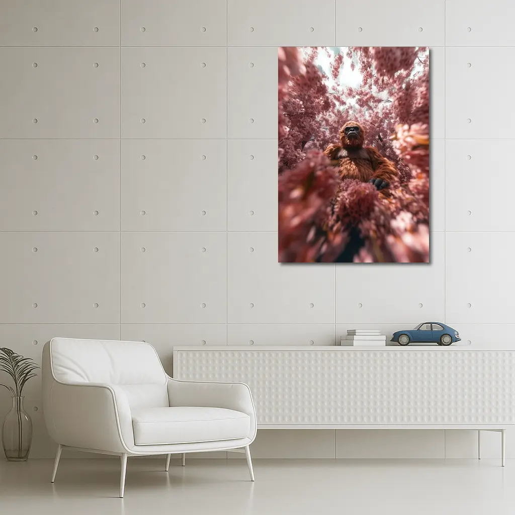Gorilla Among Pink Blossoms Surreal Art – Wall Art