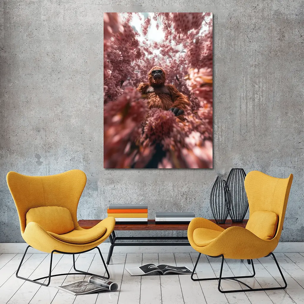 Gorilla Among Pink Blossoms Surreal Art – Wall Art