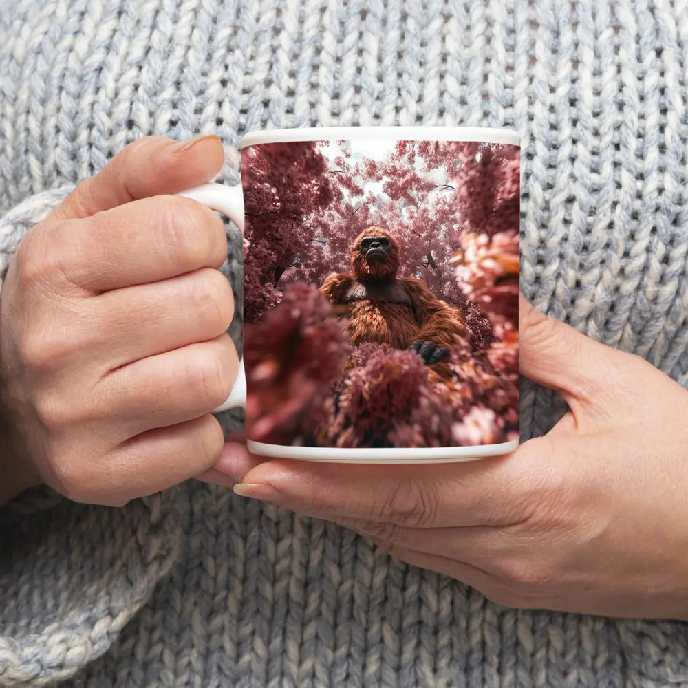 Gorilla Among Pink Blossoms Surreal Art – Mugs
