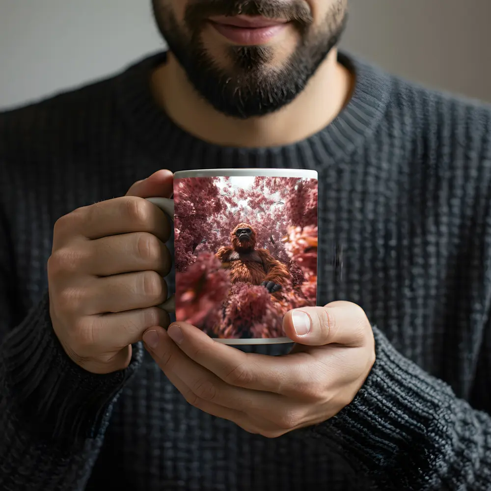 Gorilla Among Pink Blossoms Surreal Art – Mugs