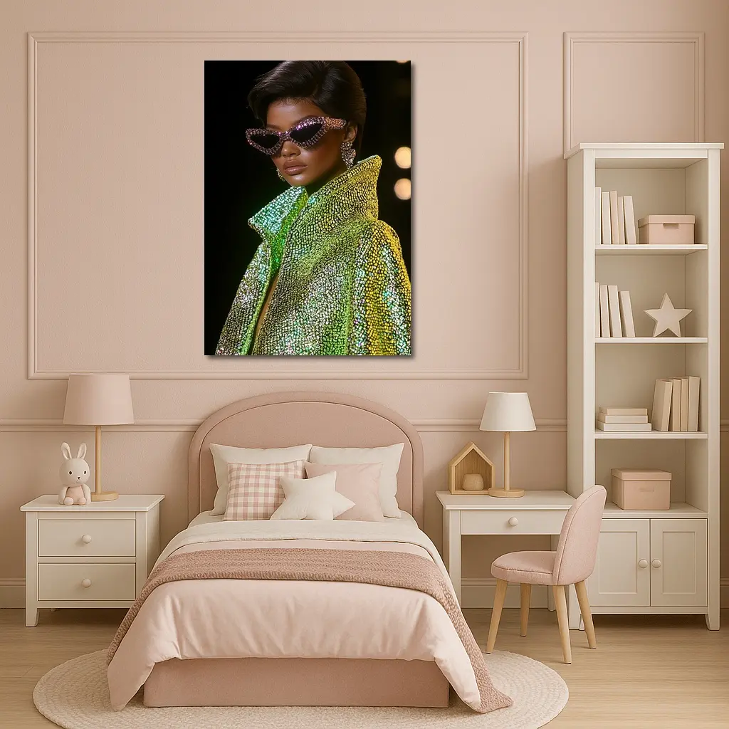 Glam Woman Crystal Sunglasses Green Sequin Jacket – Wall Art