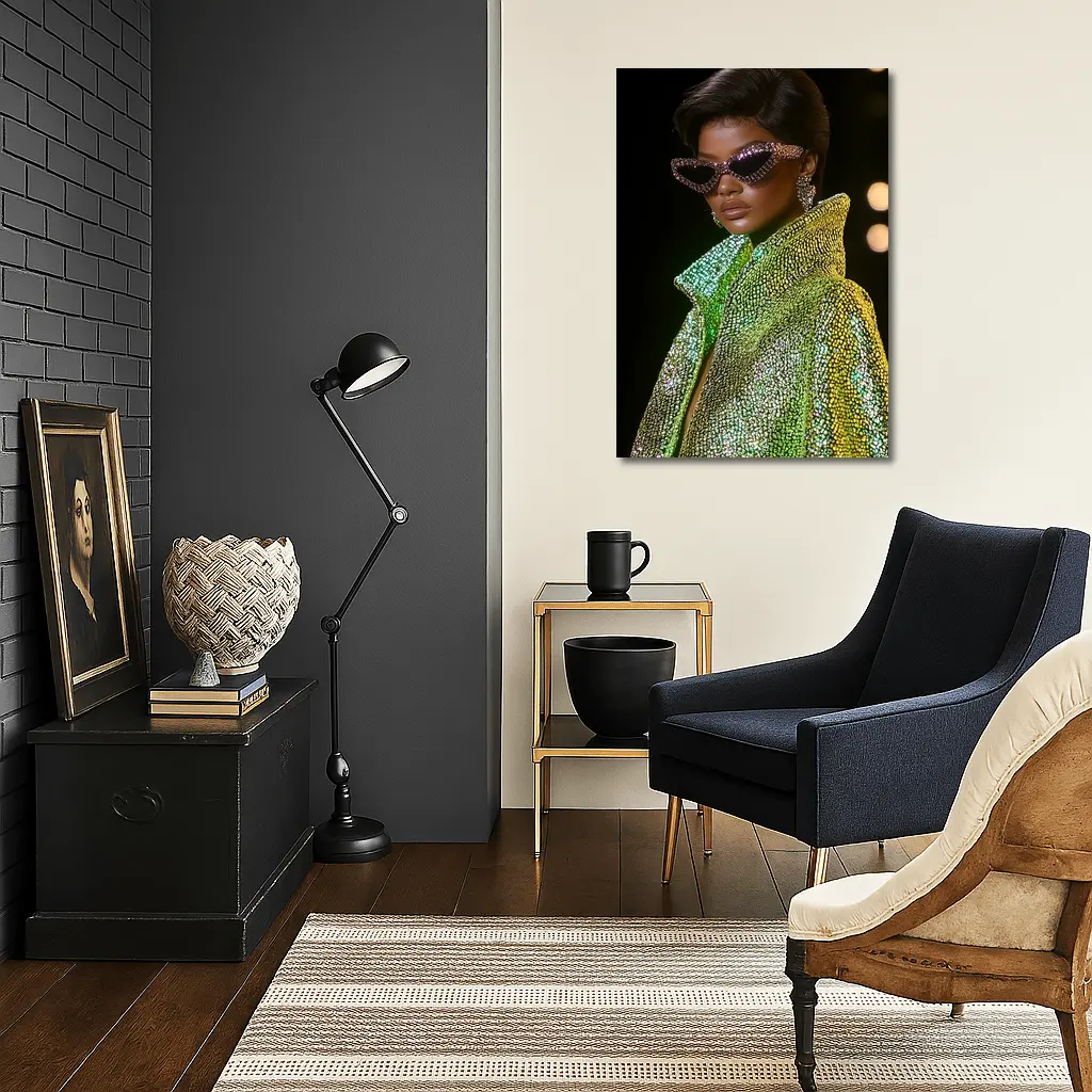Glam Woman Crystal Sunglasses Green Sequin Jacket – Wall Art