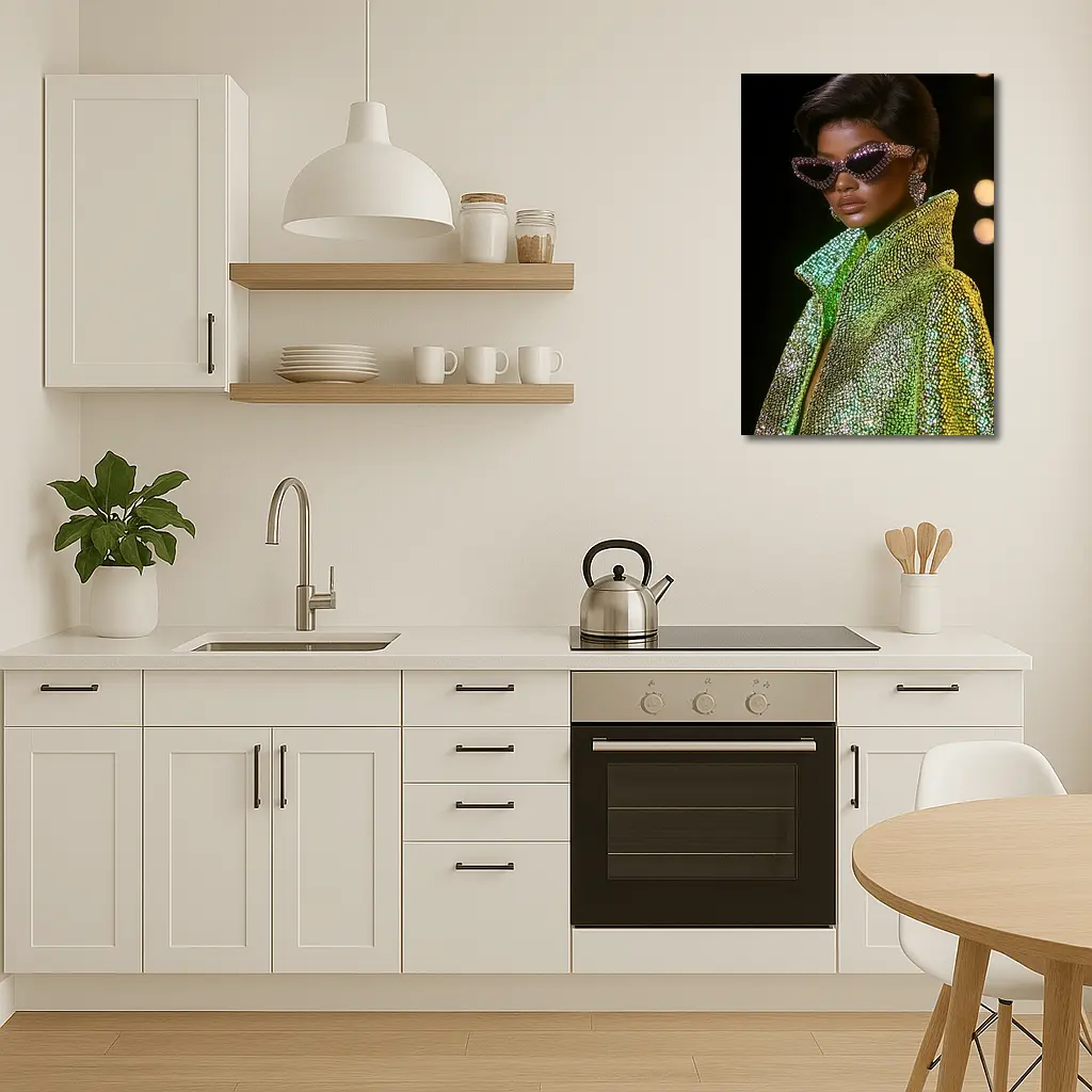 Glam Woman Crystal Sunglasses Green Sequin Jacket – Wall Art