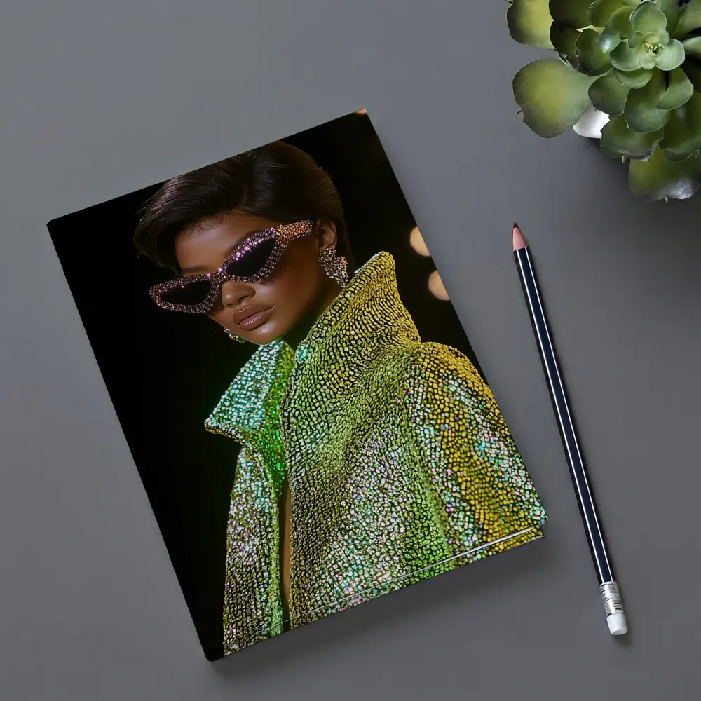 Glam Woman Crystal Sunglasses Green Sequin Jacket – Notebooks