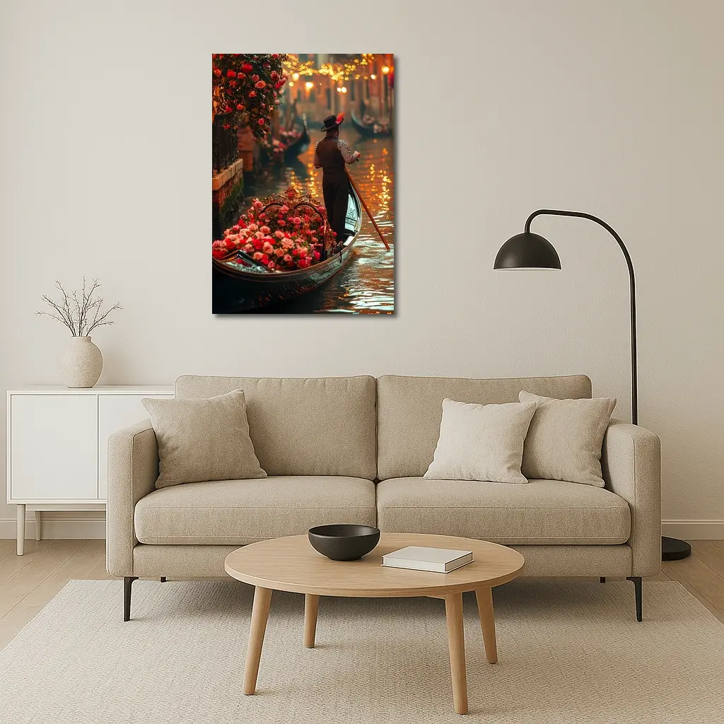 Gondolier On Venice Canal With Roses – Wall Art