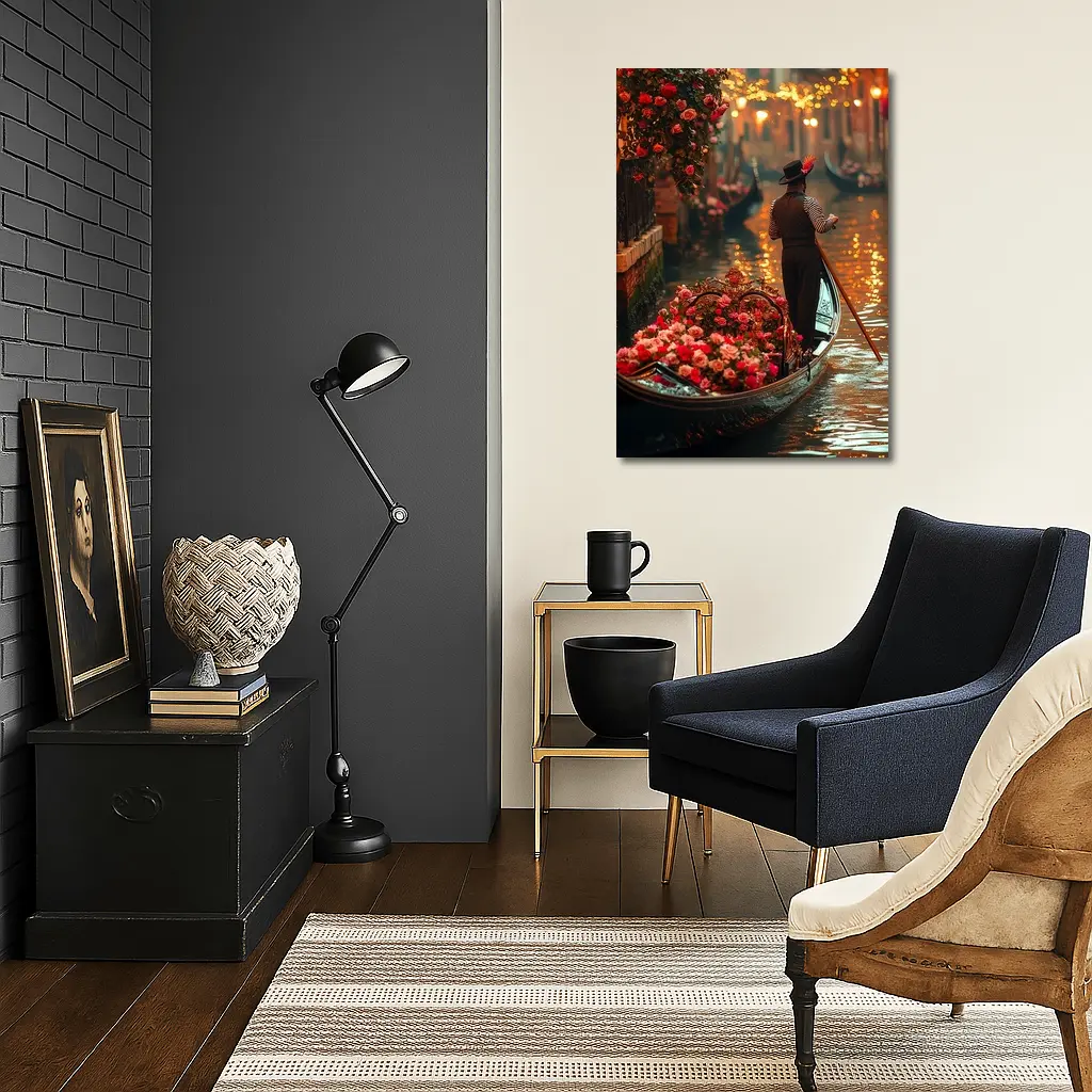 Gondolier On Venice Canal With Roses – Wall Art