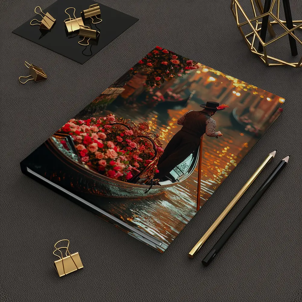 Gondolier On Venice Canal With Roses – Notebooks