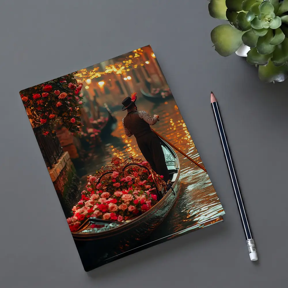 Gondolier On Venice Canal With Roses – Notebooks