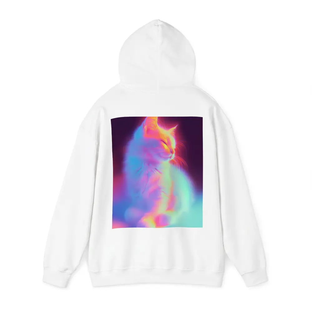 Neon Glowing Cat Pastel Rainbow Dark Background – Hoodies