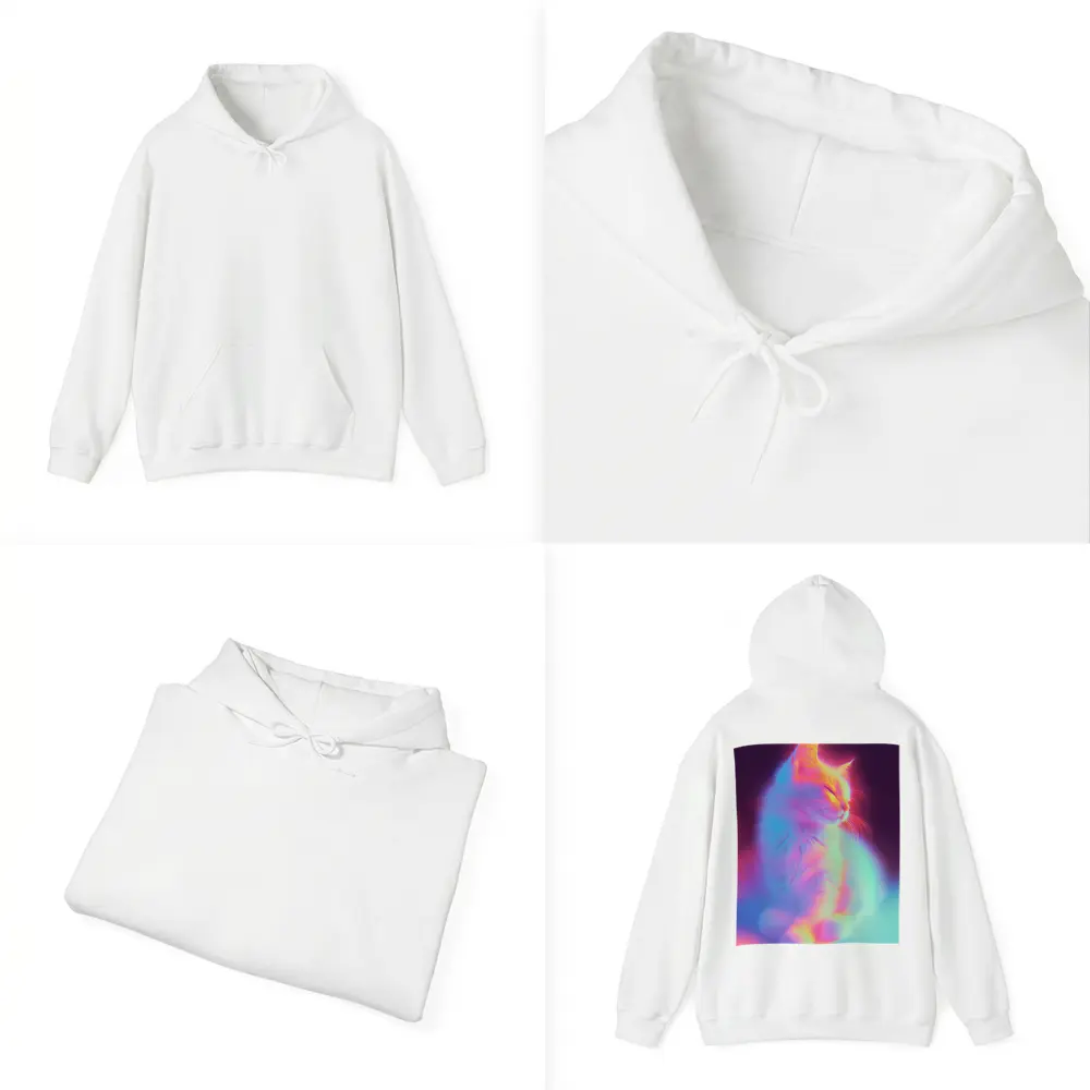 Neon Glowing Cat Pastel Rainbow Dark Background – Hoodies