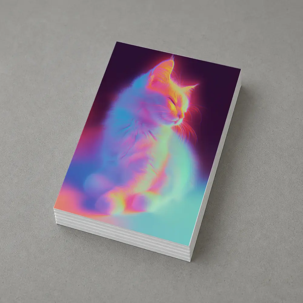 Neon Glowing Cat Pastel Rainbow Dark Background – Postcards