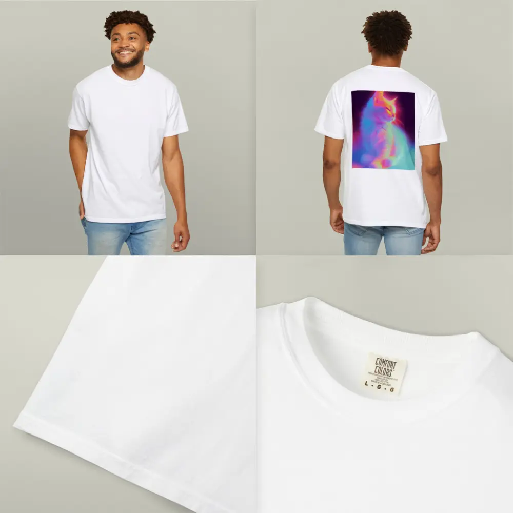 Neon Glowing Cat Pastel Rainbow Dark Background – T-Shirts