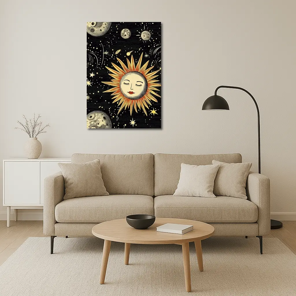Celestial Sun Face Black Space Art – Wall Art