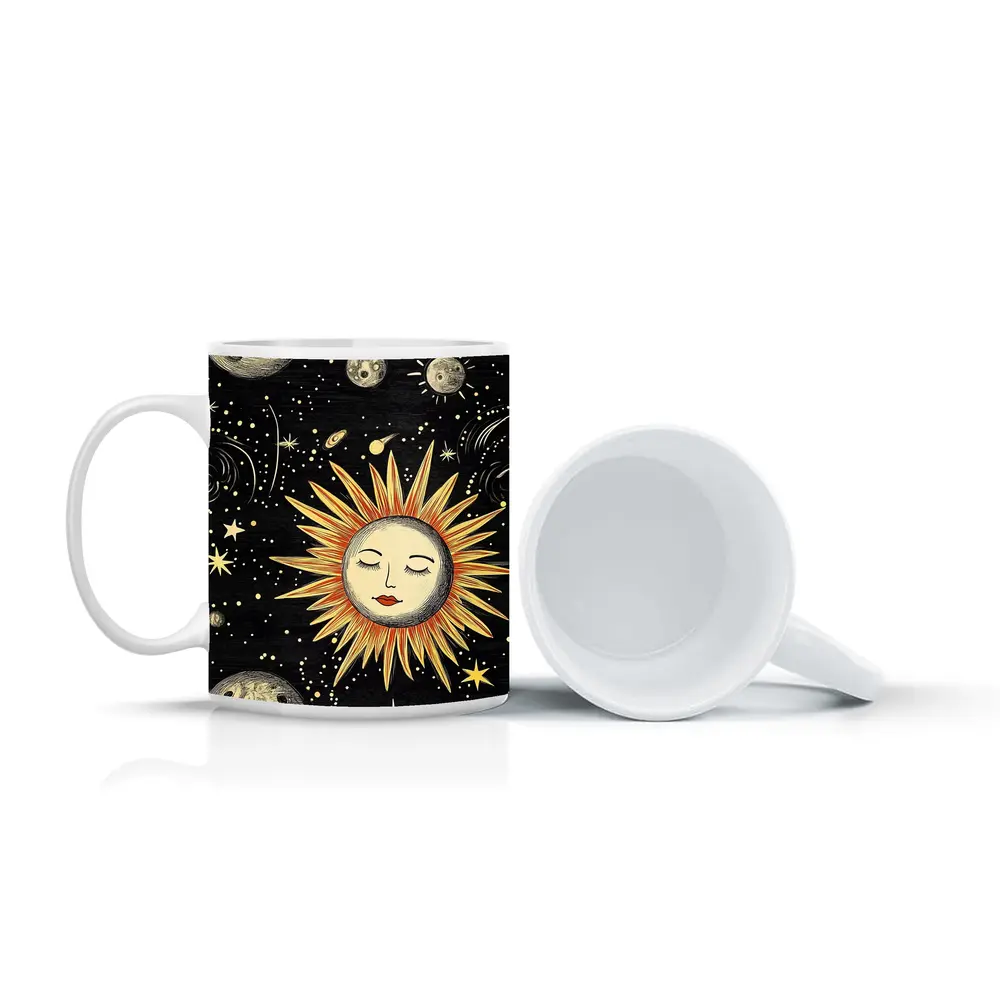 Celestial Sun Face Black Space Art – Mugs