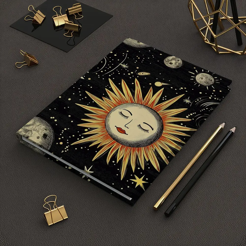 Celestial Sun Face Black Space Art – Notebooks