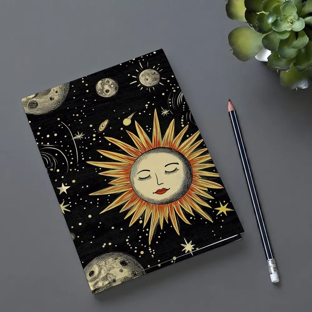 Celestial Sun Face Black Space Art – Notebooks