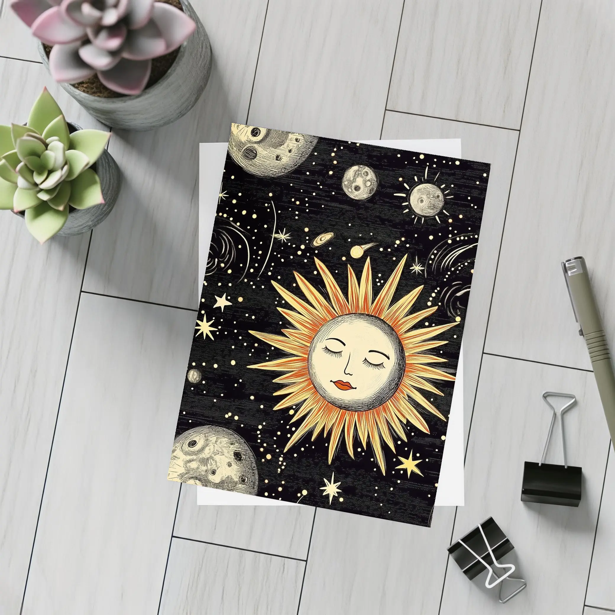 Celestial Sun Face Black Space Art – Postcards