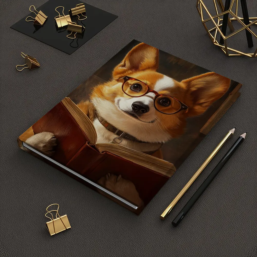 Corgi Dog Reading Book With Glasses – Notebooks