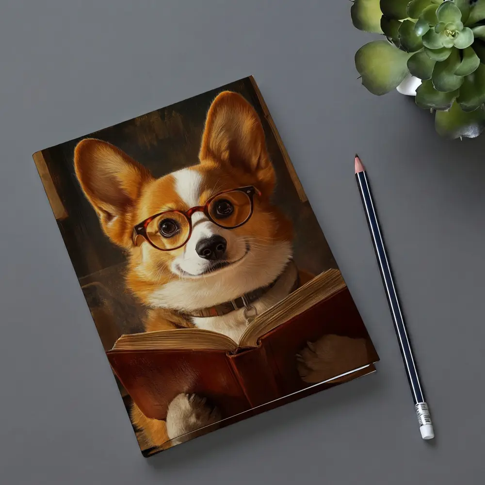 Corgi Dog Reading Book With Glasses – Notebooks