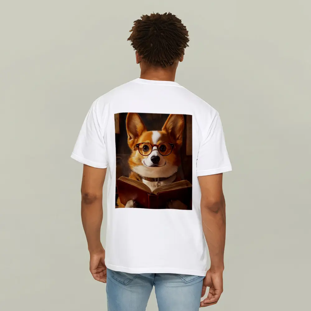 Corgi Dog Reading Book With Glasses – T-Shirts