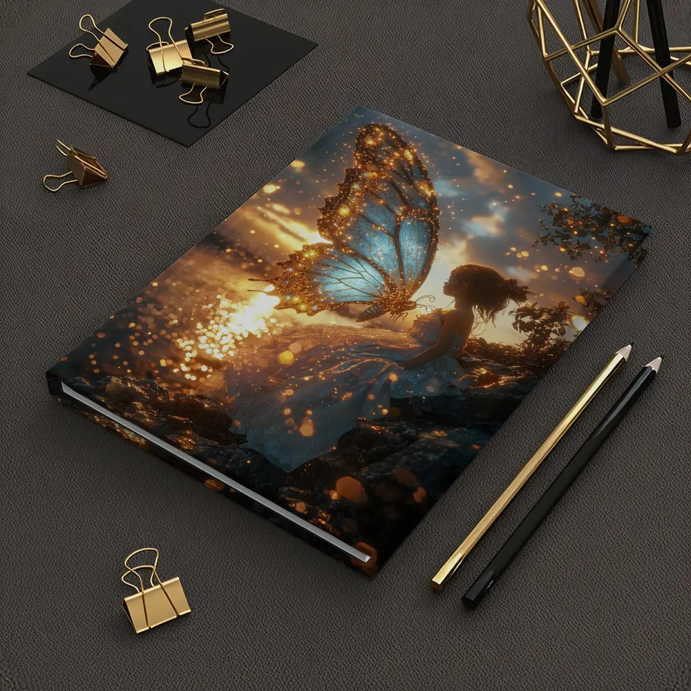 Fairy Girl Butterfly Wings Golden Sunset Water – Notebooks