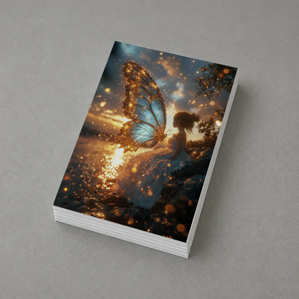 Fairy Girl Butterfly Wings Golden Sunset Water – Postcards