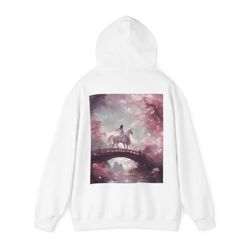 Woman Riding White Horse Cherry Blossom Bridge – Hoodies