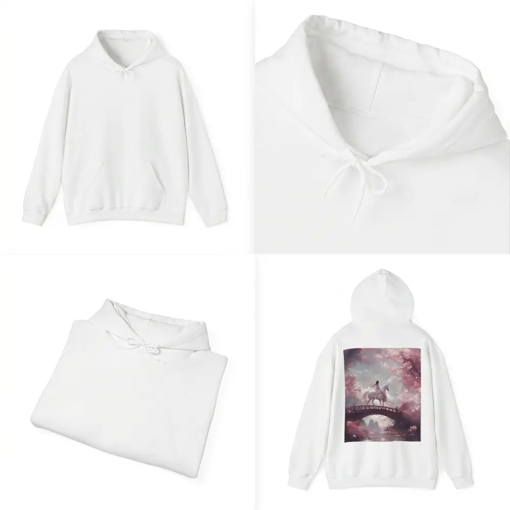 Woman Riding White Horse Cherry Blossom Bridge – Hoodies