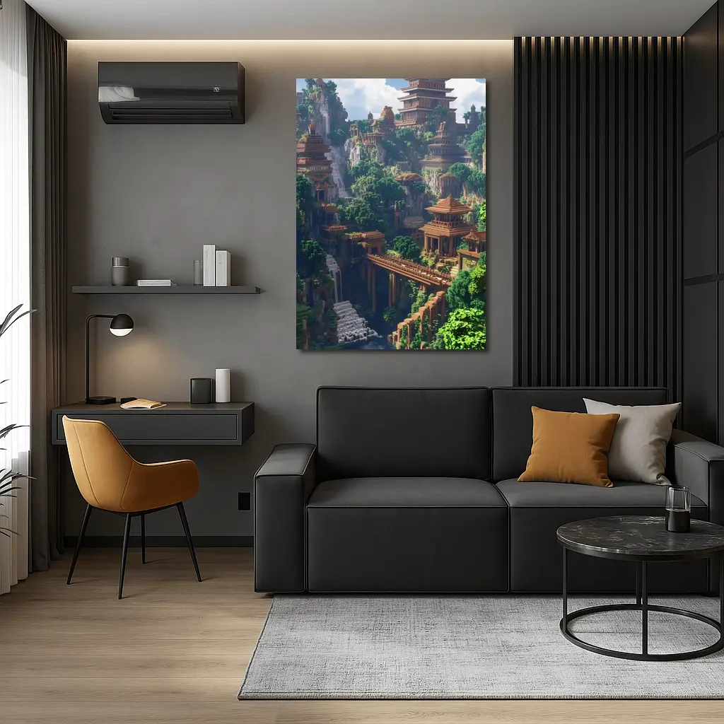 Minecraft Ancient Temple City Jungle Waterfall – Wall Art